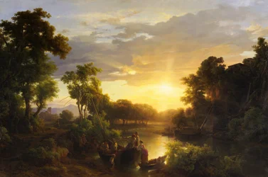 Italienische Landschaften bei Sonnenuntergang, Fischer